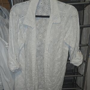 White Eyelet Button-Up Shirt